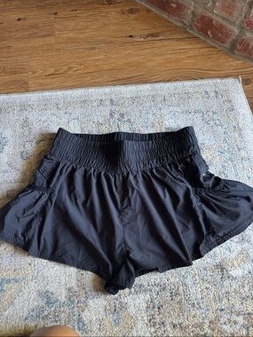 Free People Black Athletic Shorts with Smocked Waist
